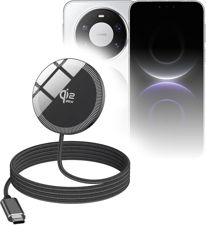 BoxWave Cables &amp Adapters Compatible with Huawei Mate 80 Pro - MagnetoDisc Wireless Charger Compatible with Qi2 (25W) Charging Standard Circular Magnet Desktop Travel Disc - Jet Black