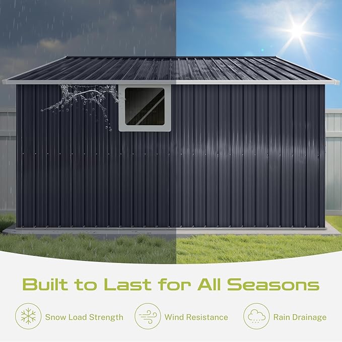 9 x 10.6 Ft Outdoor Storage Shed, Heavy-Duty Metal Shed with Windows & Secure Lockable Doors, Ideal Storage Shed for Outdoor, Patio, Garden, and Backyard, Black
