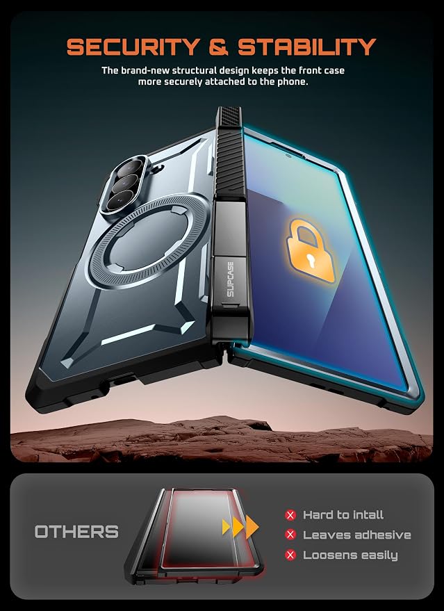 SUPCASE for Samsung Galaxy Z Fold 7 Case with Kickstand Azure | Compatible with MagSafe Tempered Glass Screen Protector Military-Grade Protection Hinge Coverage Unicorn Beetle Grip