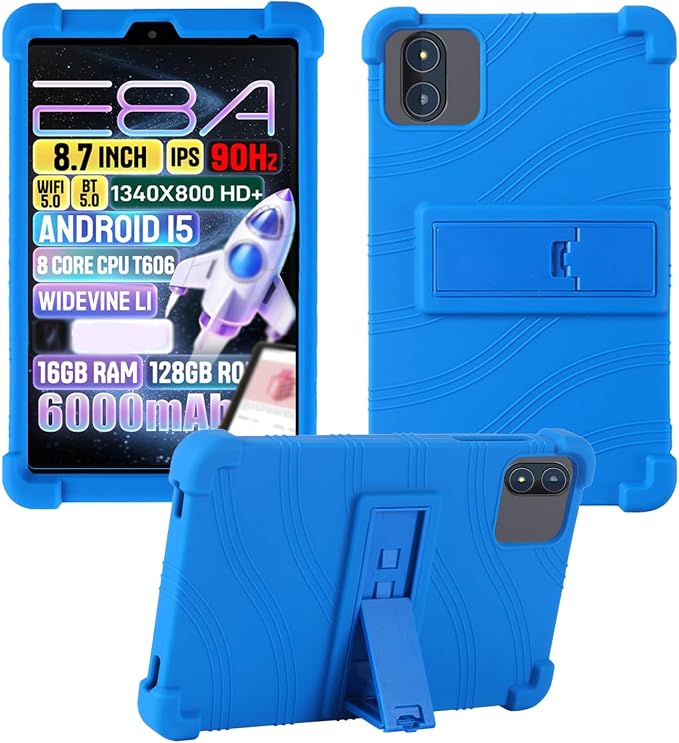 Case for Zuleisy E8A Android 15 Tablet 8.7 inch，WUNIAK Shock Proof Lightweight Stand Rubber Shell Protective CoverKids Friendly Soft Silicone Adjustable Stand CoverBlack