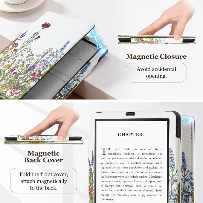 Fancity Case for Kindle Paperwhite 7/6.8 12th/11th Generation 2025 2024 | PU Leather Case with Auto Wake/Sleep Hand Strap for Kindle Paperwhite/Colorsoft Signature Edition 2021 Monet's Garden