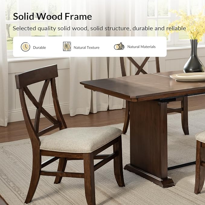 Wood Dining Chairs Set of 4, Modern Farmhouse Kitchen Dining Room Chair, Upholstered Dinner Chair with Back Wood Legs for Restaura, Cofe and Hotel Walnut