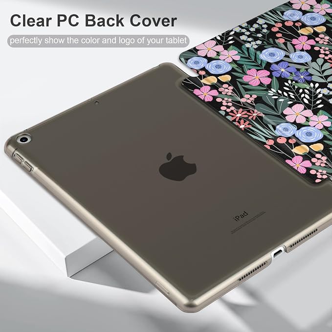 Compatible with iPad 10.2 Inch Case 2021 2020 2019 Smart Lightweight Trifold Stand Hard Plastic Transparent Cover Support Auto Sleep/Wake for iPad 10.2 9th/8th/7th Gen - Bear &amp Cherry