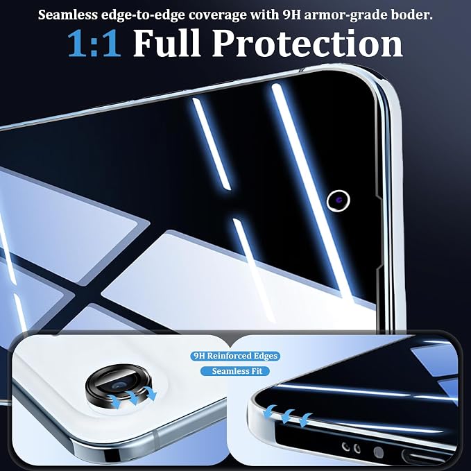 (3+2 Pack) 360° Privacy Screen Protector for iPhone 16 Pro Max 【4 Way Anti Spy】 + Camera Lens Protector9H Shatterproof Anti-PeepBubble-Free Case Friendly Easy Installation Frame Included