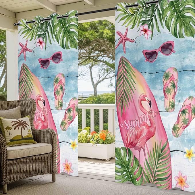 Summer Flamingbirds Outdoor Curtains