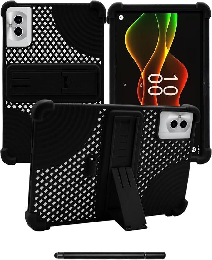 for Boost Celero 5G Tab 11 Inch Android Tablet CaseBOVUGAC Soft Silicone with Capacitive PenHeat Dissipation DesignAdjustable StandShockproofKids Friendly(Black)