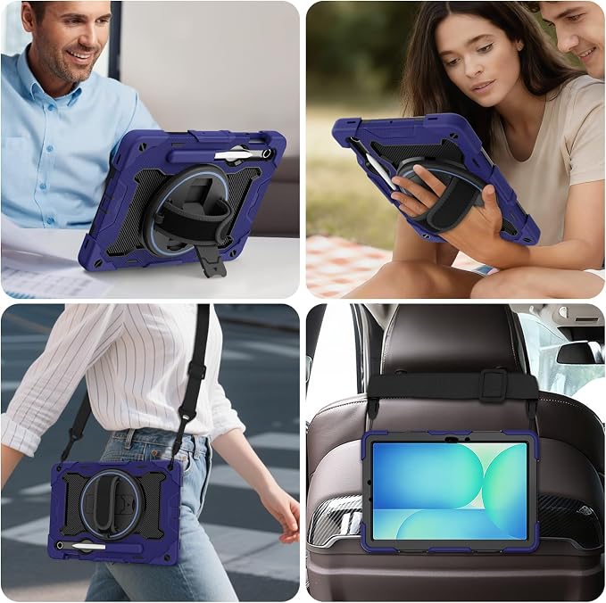 Galaxy Tab S10 Lite/S10 FE/S9 FE 5G/S9 Case 10.9/11 inch | with Screen Protector 360° Rotating Kickstand Hand/Shoulder Strap Heavy Duty Shockproof Cover S Pen Holder Kids Friendly