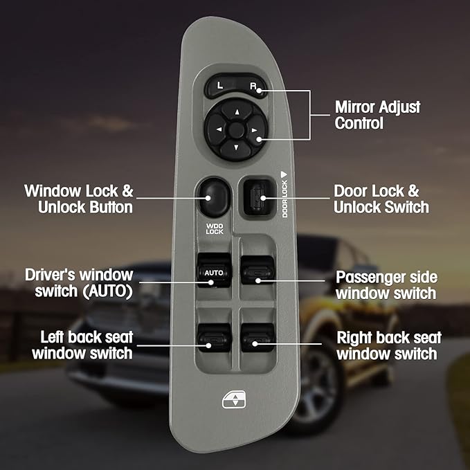 Power Window Switch and Taupe Bezel Fits for 2002-2009 Dodge Ram 1500 2500 3500, 2001-2004 Dodge Dakota, 2001-2003 Dodge Durango,2005-2009 Dodge Sprinter 2500 3500 OEM 56049805AB
