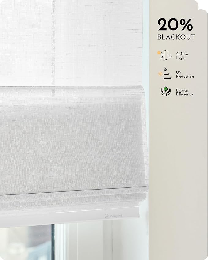 Graywind Smart Roman Shades 20% Blackout Compatible with Alexa Google WiFi Hardwired Automatic Blind Remote View Visible Roman Window Shades for Windows Doors, Custom Size (Semi-Sheer White)