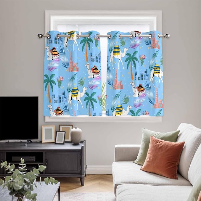 2 Panel Kitchen Cafe Curtains, Desert Landscape Sunlight Filtering Nature Air