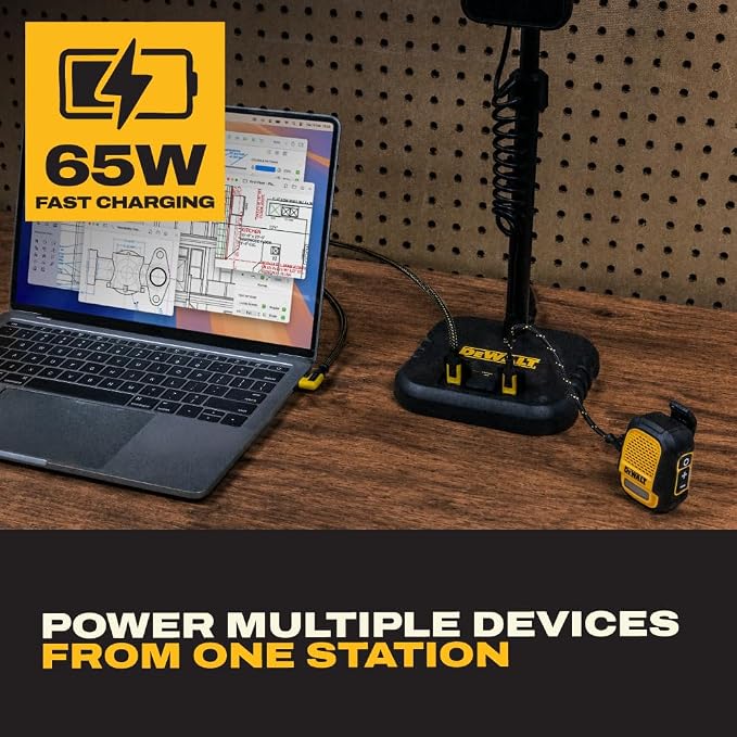 DEWALT Heavy Duty Magnetic Wireless Charging Stand w/USB Ports | MagSafe Charger Adjustable Workbench Stand w/Wireless Charger iPhone Compatible