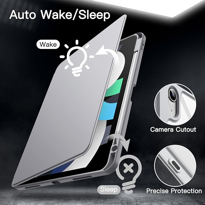 JETech Rotating Case ONLY for iPad Air 11-Inch M4/M3/M2 (2026/2025/2024) iPad Air 5/4 (2022/2020 5th/4th Generation 10.9-Inch) 360 Degree Rotation Protective Stand Cover Clear Back (Black)