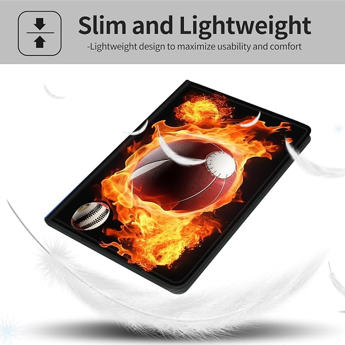 Case for iPad (A16) 11th Generation 11 Inch (2025)iPad 10th Generation 10.9 Inch (2022)PU Leather Slim Standing Smart Coverwith Auto Sleep/WakeBall on Fire