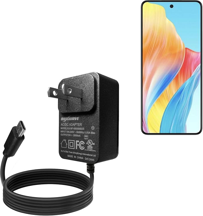 BoxWave Charger Compatible with Oppo A58 4G - Wall Charger Direct (15W) Rapid Charge Your Device with Built-in 3ft Cable
