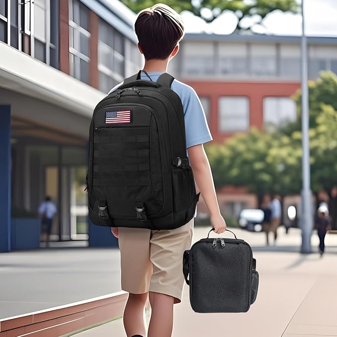 Backpack for Boys 3 in 1 Set, 19 Inch 55L Bookbag with Insulated Lunch Box Pencil Case, Molle School Backpack for Kids Teens, Outdoor Hiking Trekking Camping Travel for Elementary Middle High School
