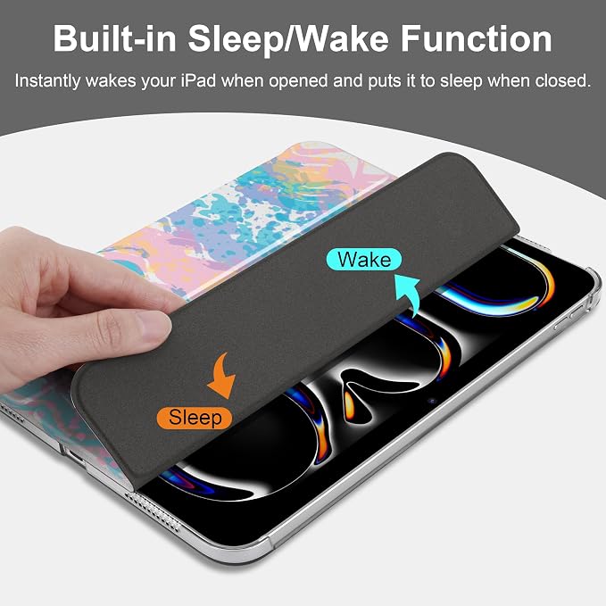MecBevia Case for iPad (A16) 11th Generation 11 Inch (2025) iPad 10th Generation 10.9 Inch (2022) Hard PC Back Cover Auto Wake/Sleep Pastel Waves