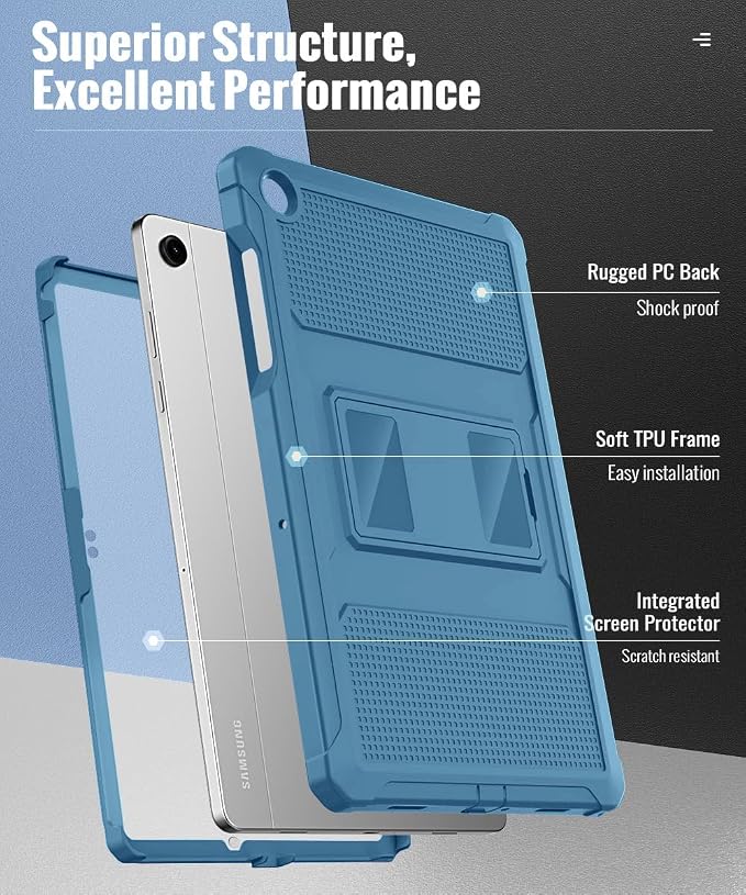 MoKo Shockproof Case Fit Samsung Galaxy Tab A11+ Plus/ A9+ 11 Inch | Full Body Rugged Stand Back Cover with Built-in Screen Protector for Galaxy Tab A11+/ A9+ Tablet Light Gray