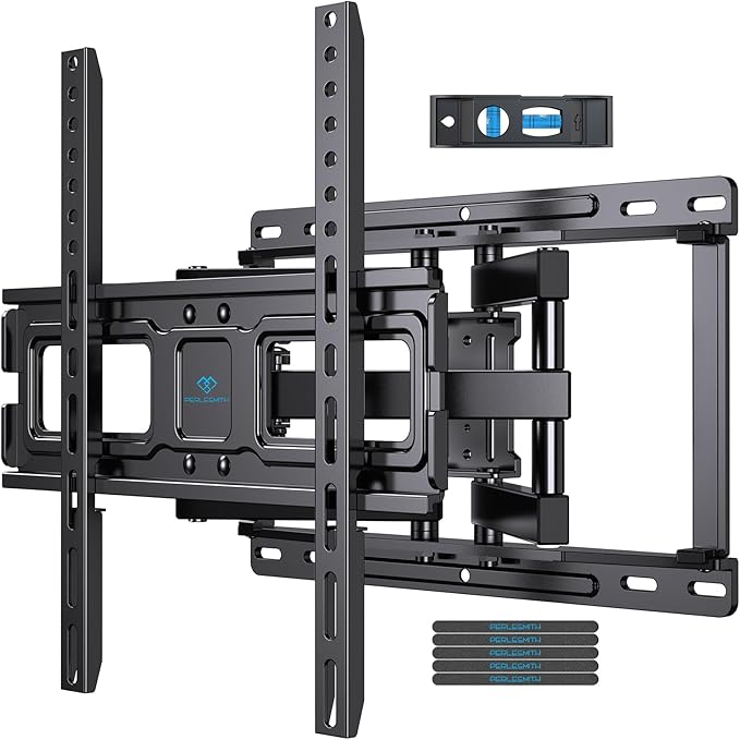 PERLESMITH TV Wall Mount Full Motion for 32-65 Inch Flat Curved Screen TVs, TV Mount with Swivels Tilts Extension Dual Articulating Bracket Arms Supports up to 99 lbs Max VESA 400x400, PSMFK9