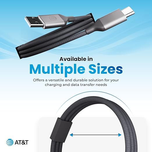 AT&ampT USB-A to USB-C Cable 6ft Braided Nylon – 60W Fast Charging USB-IF Certified 480Mbps Data Transfer – Compatible with iPhone 15/16 Galaxy Pixel Tablets &amp More – Black
