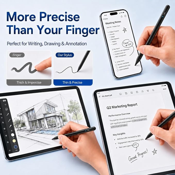 Stylus Pen 2P for Touchscreen Compatible for Phones/Tablet Black
