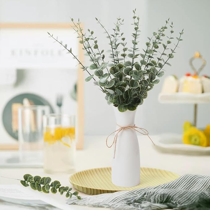 18pcs Eucalyptus Stems Dark Green Greenery Stems Fake Leaves Artificial Flowers Bouquet Faux Branches Centerpiece Flores Plants for Home Party Decor Wedding Decoration