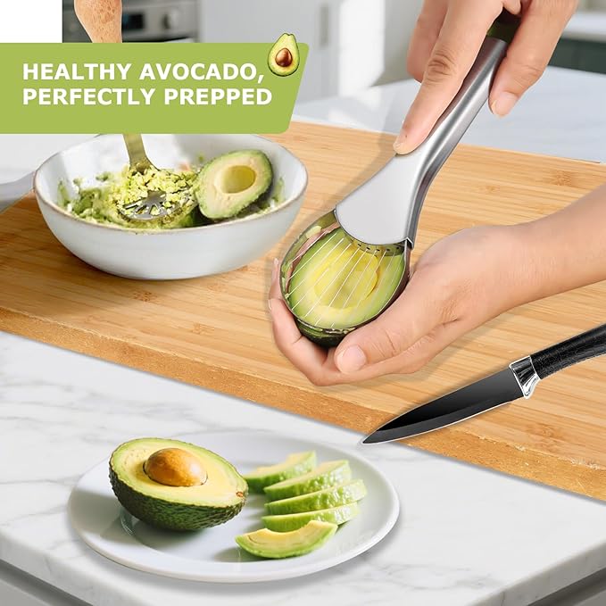 OERPHO 3-in-1 Avocado Slicer Tool Set – Stainless Steel Avocado Cutter, Masher & Peeler, Multi-Function Kitchen Gadget for Guacamole, Salads & Food