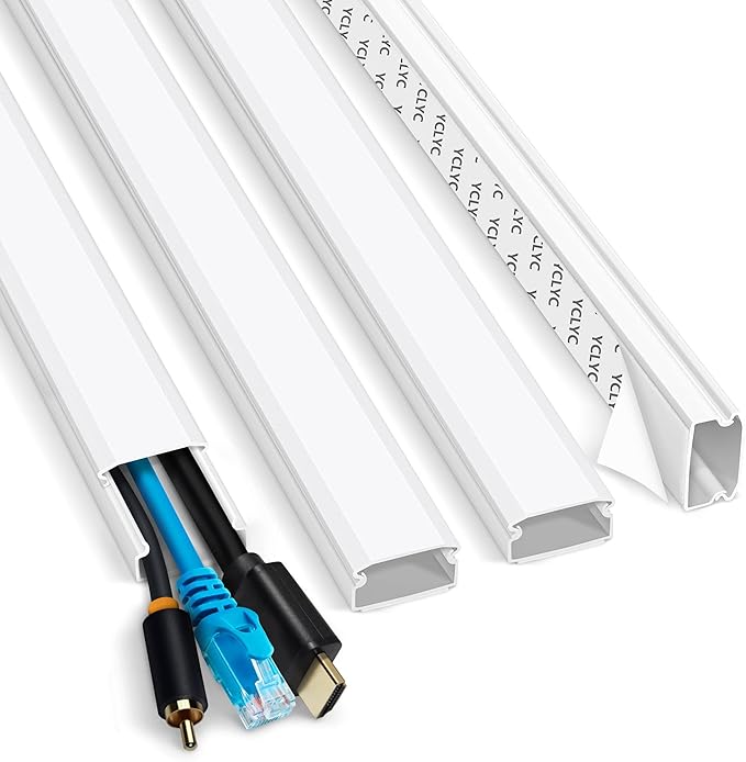YCLYC 62.8in Cable Cover Wall, White Wire Cover for Wall, Paintable Cord Cover Wall Kit, Cord Hiders for TV on Wall, Hide Cords Wall Mounted TV - Cord Concealer Cable Channel 4xL15.7in W0.98in H0.5in