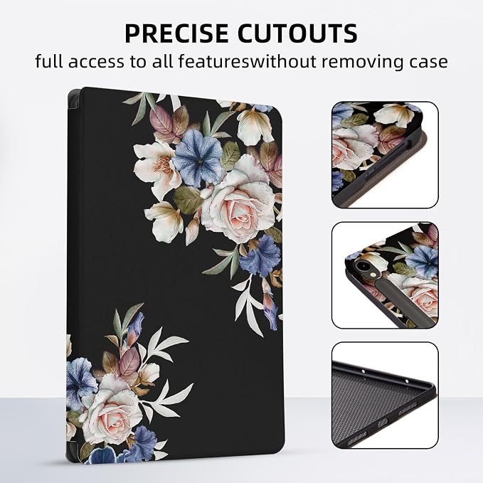 Case for Galaxy Tab S9 11-inch Shockproof Protective Cover Folding Stand Case for Samsung Galaxy Tab S9 FE Tablet [SM-X710/SM-X716B/SM-X718U/X510/SM-X516 2023 Release] -Black Flowers