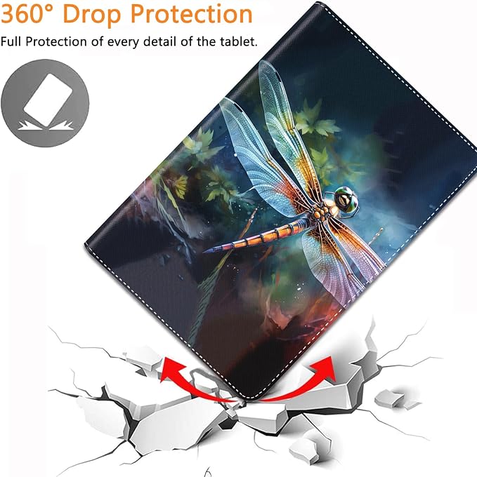 for iPad 10th-Gen 10.9-inch 2022 Case Adjustable Stand Shockproof Protective Cover with Automatic Wake-up/Sleep Function Suitable for iPad 10th Gen 2022 Case Art Dragonfly