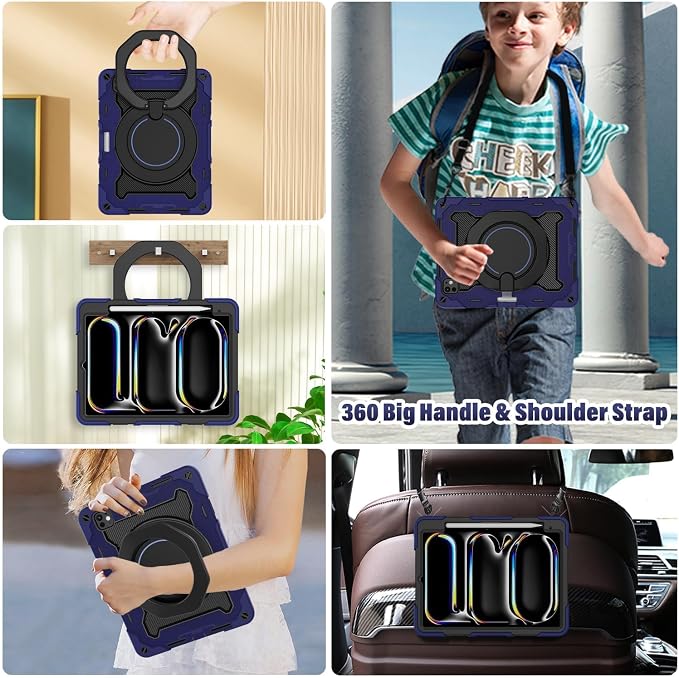 ROISKIN for iPad Pro 11 inch Case (M5/M4 (2025/2024)) Pro 11'' 6th/5th Gen -with HD Screen Protector 360 Kickstand/Handle Shoulder Strap Pen Holder Heavy Duty Military Grade - Kids Friendly