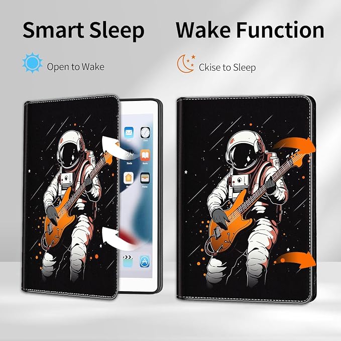 Case for iPad Pro 11 Inch 2022/2021/2020/2018 iPad Air 5th / 4th Gene 10.9 Inch (2022/2020) - Slim Fit Standing Cover with Auto Sleep/Wake，Astronaut Guitar