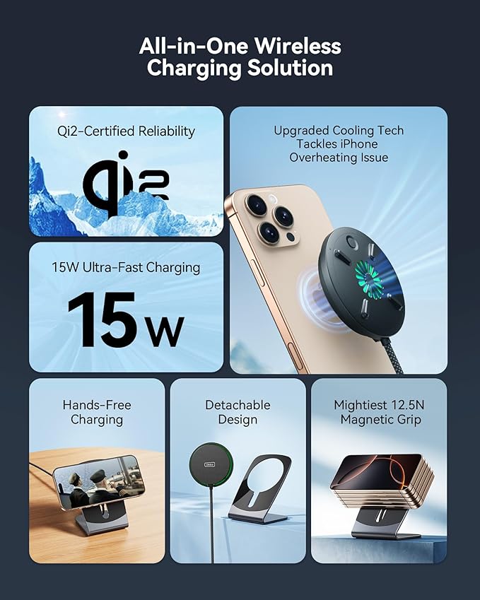 INIU 15W Fast Qi Certified Wireless Charging Station &amp Qi2 Certified 15W Mag-Safe Wireless Charger Stand Combo