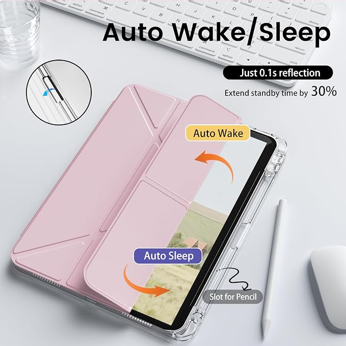 Clear Case for New iPad Pro 11 Inch Case M5/M4 2025/2024 (6th/5th Generation) Slim Shockproof TPU Cover with Pencil Holder Multi-Angle Stand &amp Auto Wake/Sleep (Black)
