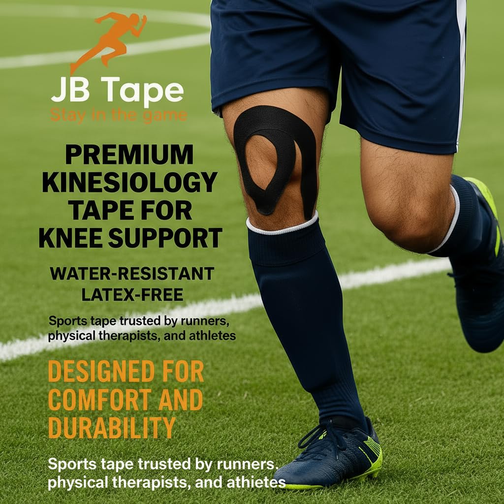 JB Tape Kinesiology Tape, Black, 80 Precut 10-Inch Strips, 4 Rolls