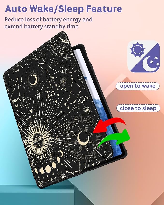 Wazzasoft for Samsung Galaxy Tab S7/S7 Plus/S8 Plus Case - 12.4 Inch Folio Cover with Pencil Holder - Women/Girl Cute Girly Black Flower Unique Design - Rotating Tablet Case