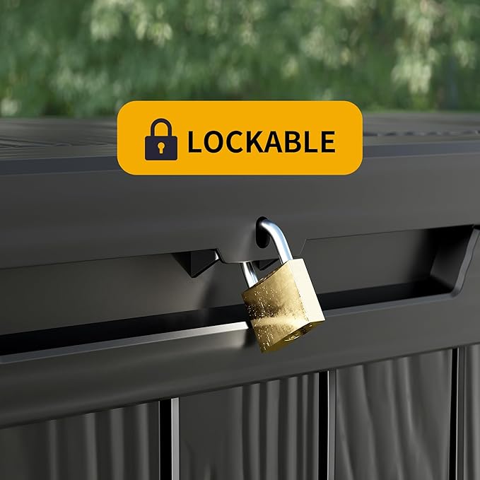 100 Gallon Outdoor Storage Box Waterproof Lockable Resin Deck Box Large, Patio Storage Bin for Pool Accessories Cushion Furniture, Garden Tools, UV-Resistant Outside Delivery Black