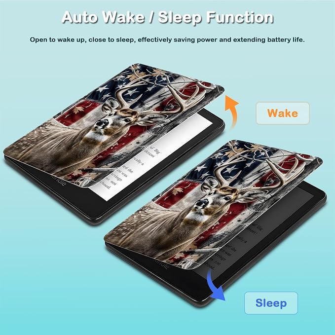 for 6 Kindle 2024 and 2022 (11th Generation) Case Slim Lightweight Smart Cover Case with Auto-Wake/Sleep for Kindle 2024Bald Eagle Flag