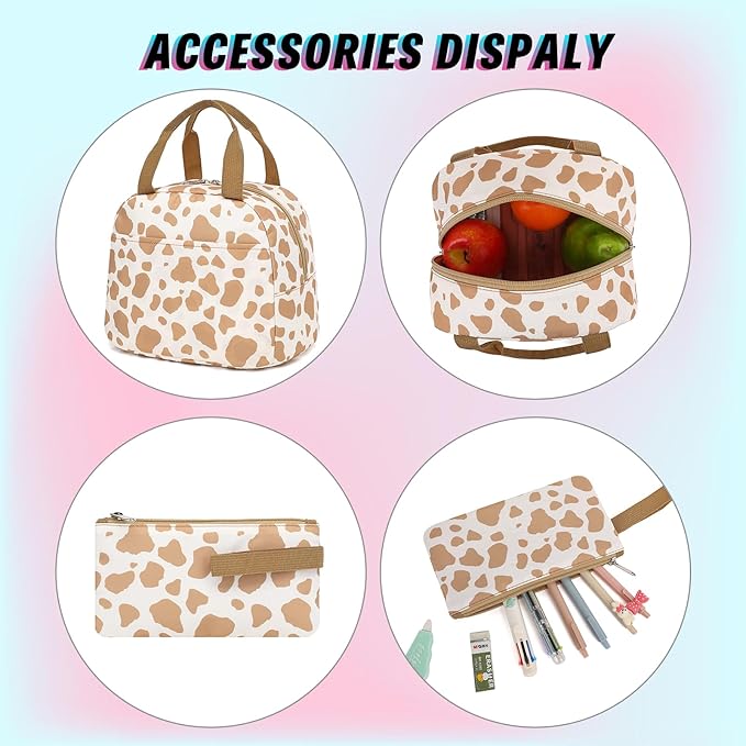 School Backpack for Girls 3Pcs Set Elementary Middle School Book Bags with Lunch Box Pencil Case