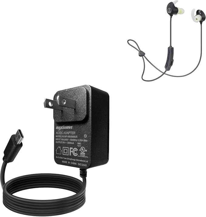 BoxWave Charger Compatible with Audio-Technica ATH-SPORT60BT - Wall Charger Direct (15W) Rapid Charge Your Device with Built-in 3ft Cable