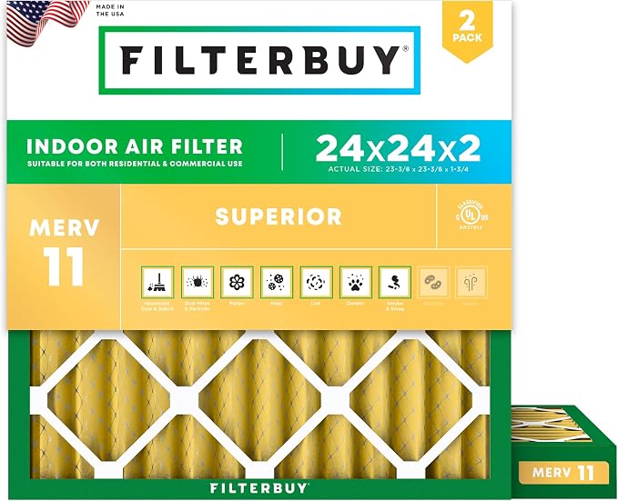 Filterbuy 24x24x2 Air Filter MERV 11 Superior Pet & Allergy Defense,