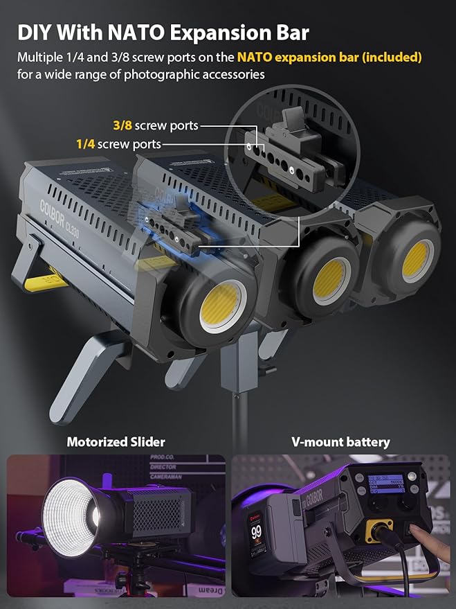 Video Light, COLBOR CL330 330W Continuous Lighting 2700-6500K Bi-Color CRI96+ 65,800Lux@3.3ft COB Studio Light Professional with Bowens Mount APP 10 Light Effects, LED-Video-Ligh-Photographyt-Studio