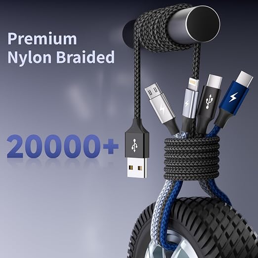 4 in 1 Multi Charging Cable 2 Pack 6FT Charging Cords for Devices | Nylon Braided USB C Car Charger Cable with Dual USB-C IP &amp Micro Ports Long Travel Charging Cord for Cars