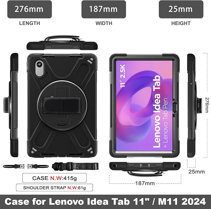 Case for Galaxy Tab S10 FE+ 13.1 2025 with Screen Protector+360 Rotating Hand Strap&ampStand+Shoulder Strap (Black)