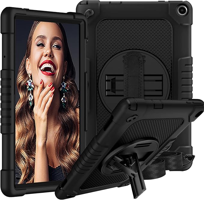 Mignova for Walmart Onn 10.1 2022 Model Gen 3 10.1 / for Walmart Onn 10.1 3rd Gen 100071485 Case Shockproof Kids Friendly Armor Case 360 Kickstand Shoulder Hand Strap Protective Shell (Black+Black)