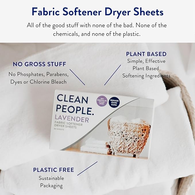 The Clean People Fabric Softener Sheets - Dryer Sheets - Softens & Removes Static Cling - Vegan Laundry Softener, Essential Oils - Lavender 240 Pack