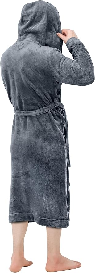 NY Threads Mens Robe with Hood, Luxury Plush Fleece Hooded Mens Bathrobe, Spa Bath Robe for Men