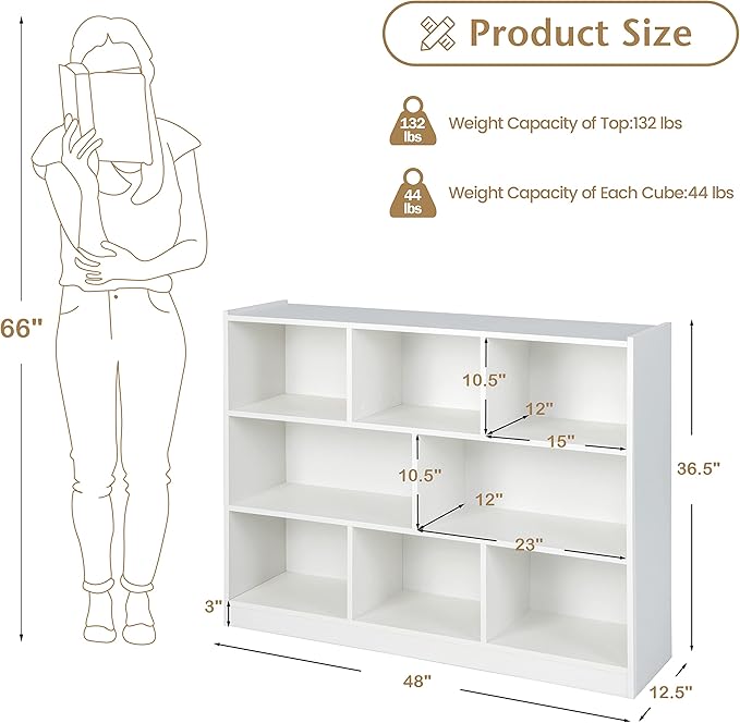 Tangkula 8-Cube Bookcase, Wood 3 Tier Open Storage Bookshelf, Modern Multipurpose Display Cabinet for Living Room, Study, Reading Nook, 48 x 12.5 x 36.5 Inch, White
