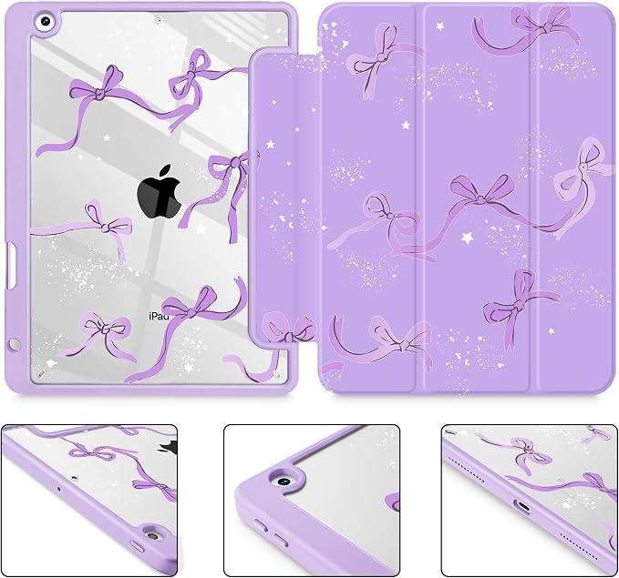 Tuiklol for iPad 10.2 inch 9th / 8th / 7th Gen 2021 2020 2019 Release Case | Built in Pencil Holder - TPU Protection Trifold Stand Stand Clear Back Tablet Cover With Auto Wake/Sleep Blue berries