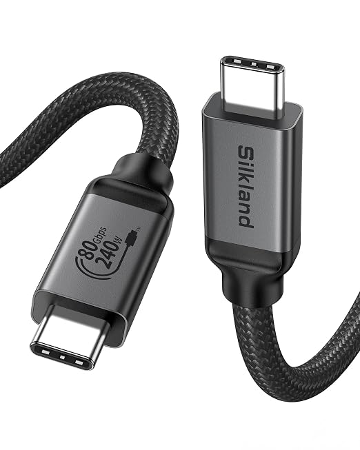 Silkland 80Gbps USB 4 for Thunderbolt 5 Cable 1FT 240W PD 3.1 Charging up to 120Gbps Bandwidth for Dual 8K Braided USB C Data Cable Compatible Thunderbolt 4/5 SSD MacBook M4 Pro iPhone17/16Dock