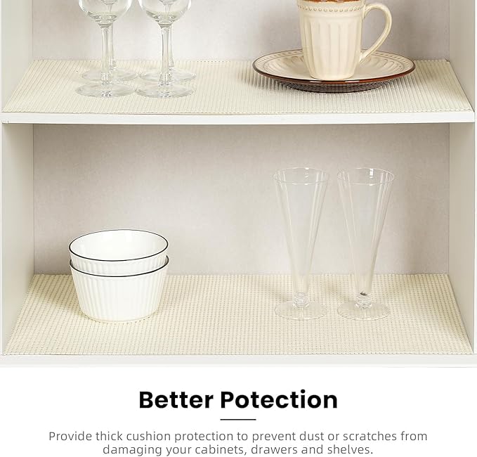 BAGAIL Drawer and Shelf Liner, 24 in X 30 Ft Non-Adhesive Shelf Liners for Kitchen Cabinets, Thick Strong Grip Liners for Desk, Shelves, Bathroom Drawers, Cabinet Protection - Cream